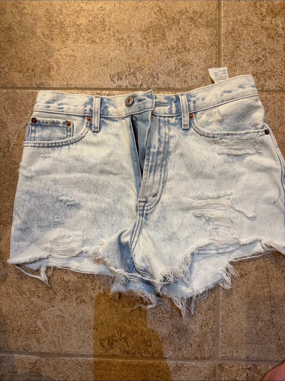 Abercrombie & Fitch Light Wash Distressed Denim Shorts
